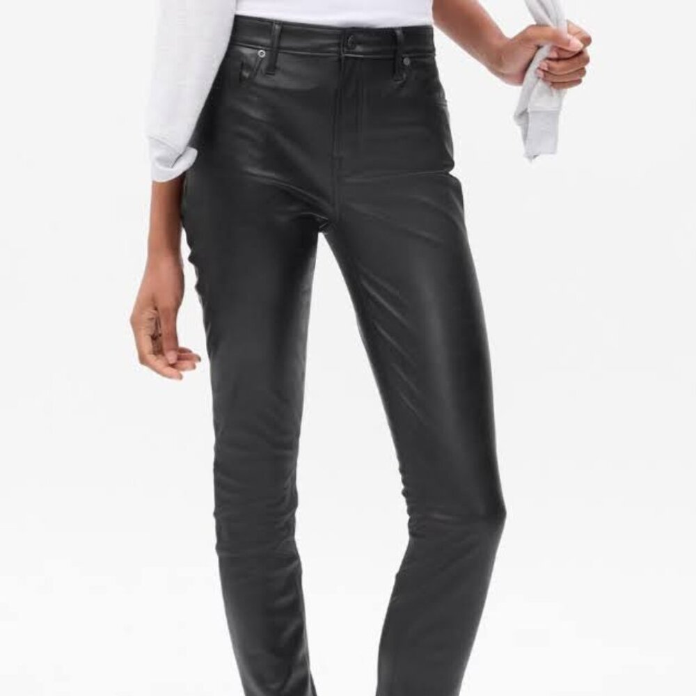 GAP Faux Leather Skinny Pants, Black, Size 8 Long